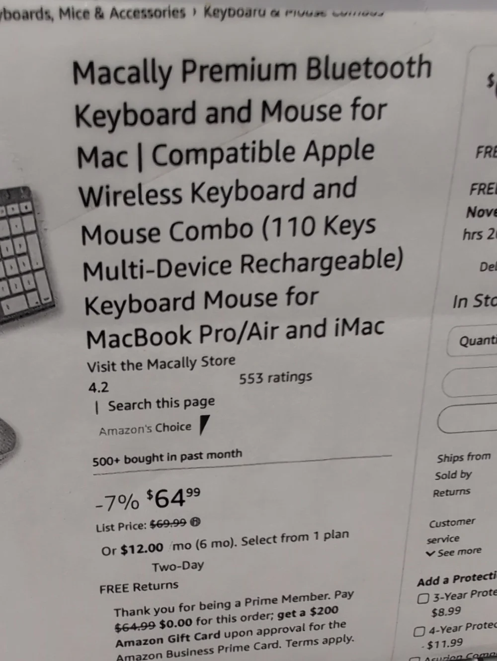 Macally Premium Bluetooth Keyboard and Mouse Combo - White
